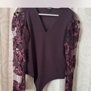 Express Women's Deep Purple Lace Bodysuit